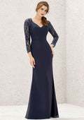 Long/Floor-Length Lace Chiffon Bridesmaid Dress, Sheath/Column Cut, Sweetheart Neckline, 3/4 Sleeve BM bride