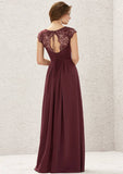 Long/Floor-Length Chiffon Bridesmaid Dress, A-Line Cut, V-Neck, Sleeveless, With Pleated Lace BM bride