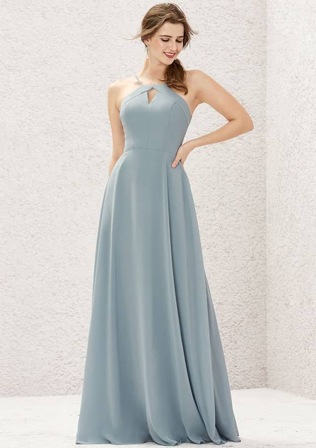 Long/Floor-Length Chiffon Bridesmaid Dress, A-Line Cut, Bateau Neckline, Sleeveless BM bride