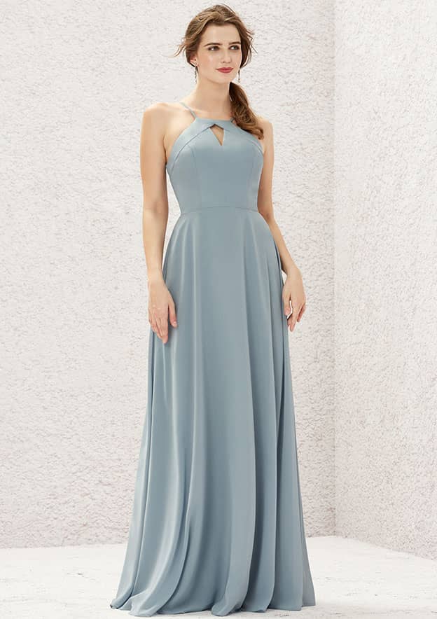 Long/Floor-Length Chiffon Bridesmaid Dress, A-Line Cut, Bateau Neckline, Sleeveless BM bride