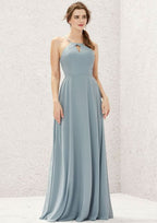 Long/Floor-Length Chiffon Bridesmaid Dress, A-Line Cut, Bateau Neckline, Sleeveless BM bride