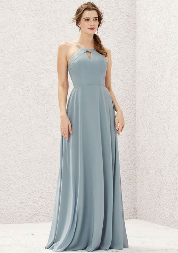 Long/Floor-Length Chiffon Bridesmaid Dress, A-Line Cut, Bateau Neckline, Sleeveless BM bride
