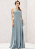 Long/Floor-Length Chiffon Bridesmaid Dress, A-Line Cut, Bateau Neckline, Sleeveless BM bride