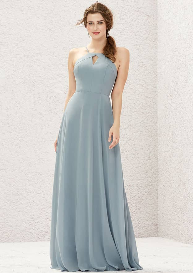 Long/Floor-Length Chiffon Bridesmaid Dress, A-Line Cut, Bateau Neckline, Sleeveless BM bride