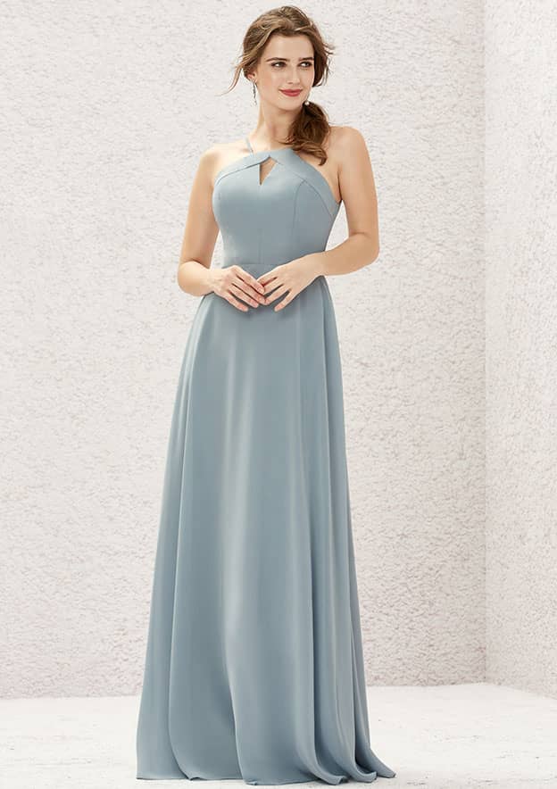 Long/Floor-Length Chiffon Bridesmaid Dress, A-Line Cut, Bateau Neckline, Sleeveless BM bride