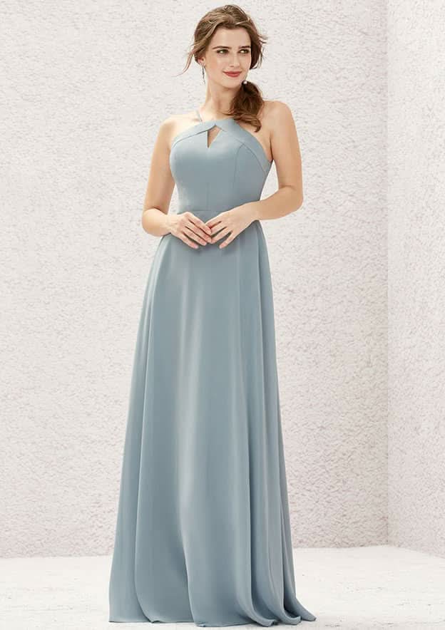 Long/Floor-Length Chiffon Bridesmaid Dress, A-Line Cut, Bateau Neckline, Sleeveless BM bride