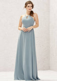 Long/Floor-Length Chiffon Bridesmaid Dress, A-Line Cut, Bateau Neckline, Sleeveless BM bride