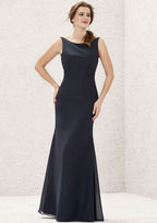 Long/Floor-Length Chiffon Bridesmaid Dress, Sheath/Column Cut, Bateau Neckline, Sleeveless BM bride