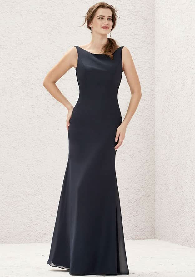 Long/Floor-Length Chiffon Bridesmaid Dress, Sheath/Column Cut, Bateau Neckline, Sleeveless BM bride