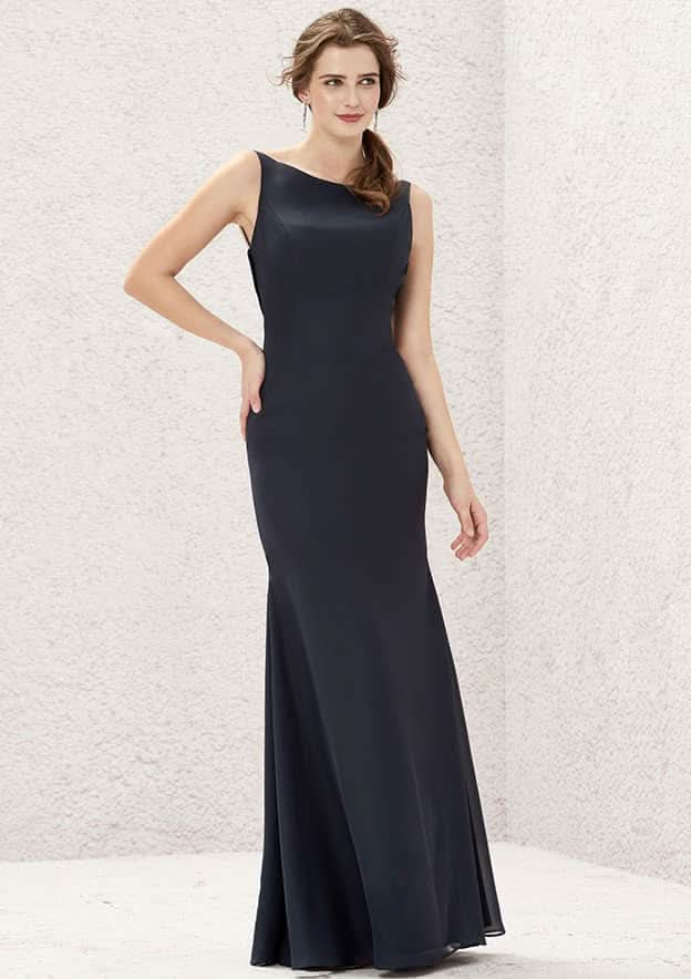 Long/Floor-Length Chiffon Bridesmaid Dress, Sheath/Column Cut, Bateau Neckline, Sleeveless BM bride