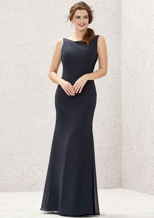 Long/Floor-Length Chiffon Bridesmaid Dress, Sheath/Column Cut, Bateau Neckline, Sleeveless BM bride