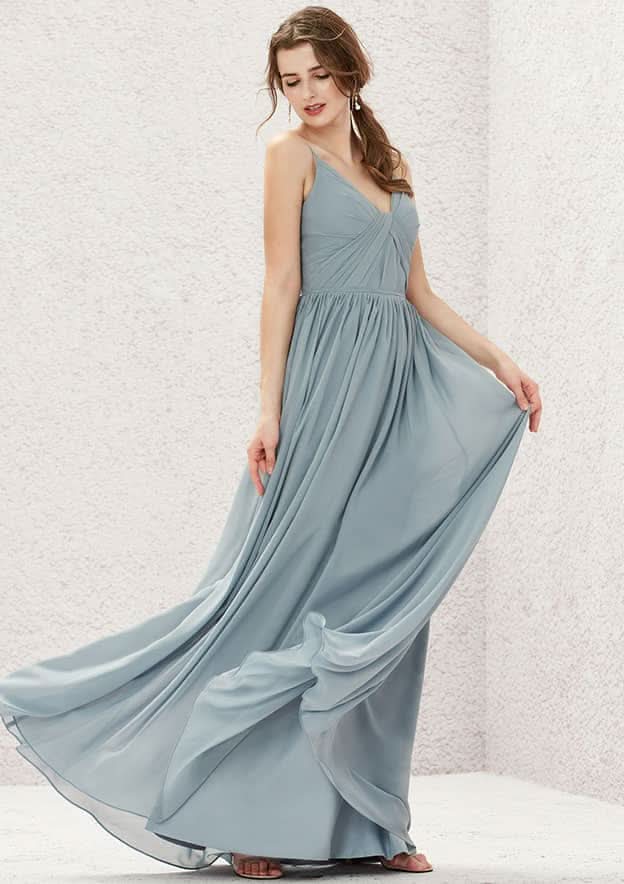 A-Line Floor-Length Sleeveless Chiffon Bridesmaid Dress, V-Neck With Pleats BM bride