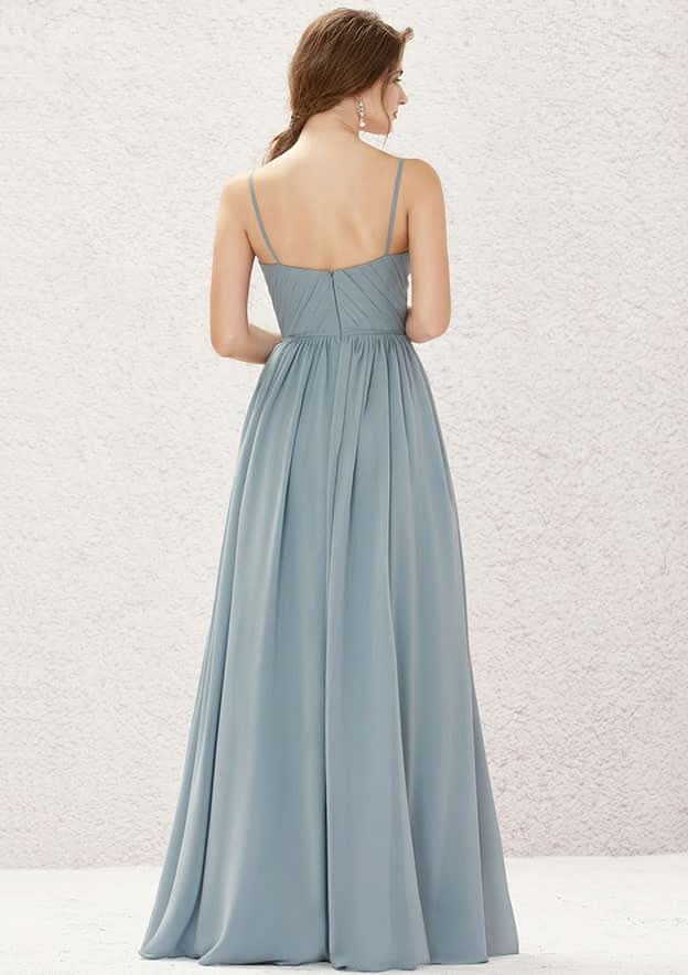 A-Line Floor-Length Sleeveless Chiffon Bridesmaid Dress, V-Neck With Pleats BM bride