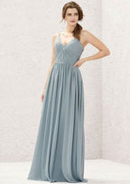 A-Line Floor-Length Sleeveless Chiffon Bridesmaid Dress, V-Neck With Pleats BM bride