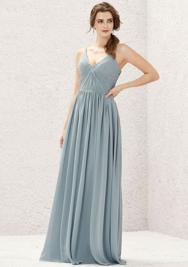 A-Line Floor-Length Sleeveless Chiffon Bridesmaid Dress, V-Neck With Pleats BM bride
