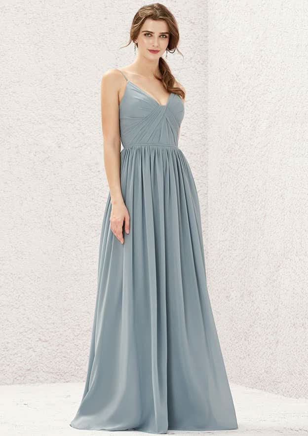 A-Line Floor-Length Sleeveless Chiffon Bridesmaid Dress, V-Neck With Pleats BM bride