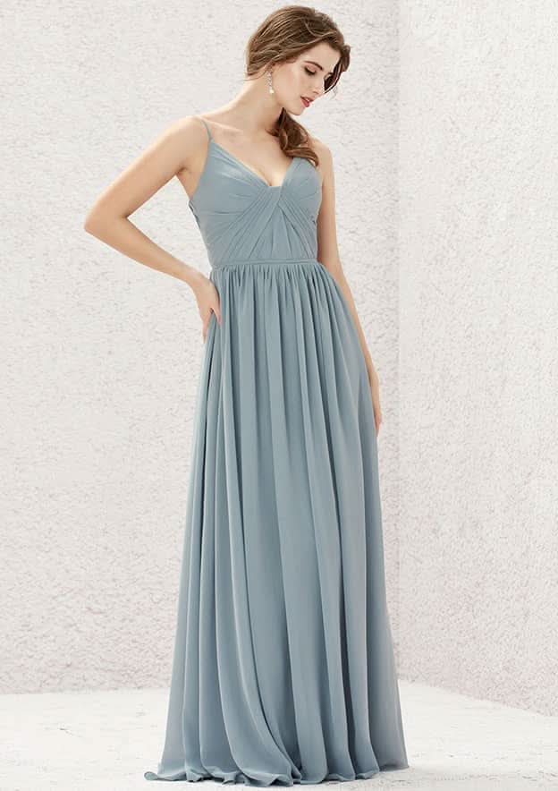 A-Line Floor-Length Sleeveless Chiffon Bridesmaid Dress, V-Neck With Pleats BM bride