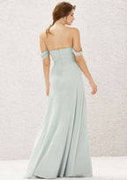 Long/Floor-Length Chiffon Bridesmaid Dress, A-Line Cut, Off-The-Shoulder Neckline, With Pleating BM bride