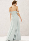 Long/Floor-Length Chiffon Bridesmaid Dress, A-Line Cut, Off-The-Shoulder Neckline, With Pleating BM bride