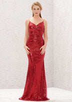 Sweep Train Sequined Bridesmaid Dress, Trumpet/Mermaid Cut, V-Neck, Sleeveless BM bride
