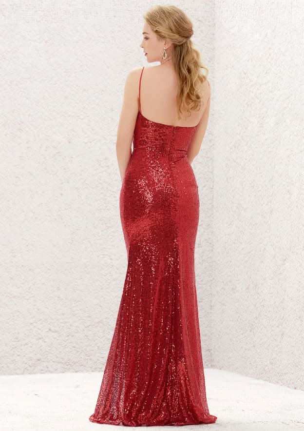 Sweep Train Sequined Bridesmaid Dress, Trumpet/Mermaid Cut, V-Neck, Sleeveless BM bride