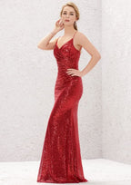 Sweep Train Sequined Bridesmaid Dress, Trumpet/Mermaid Cut, V-Neck, Sleeveless BM bride
