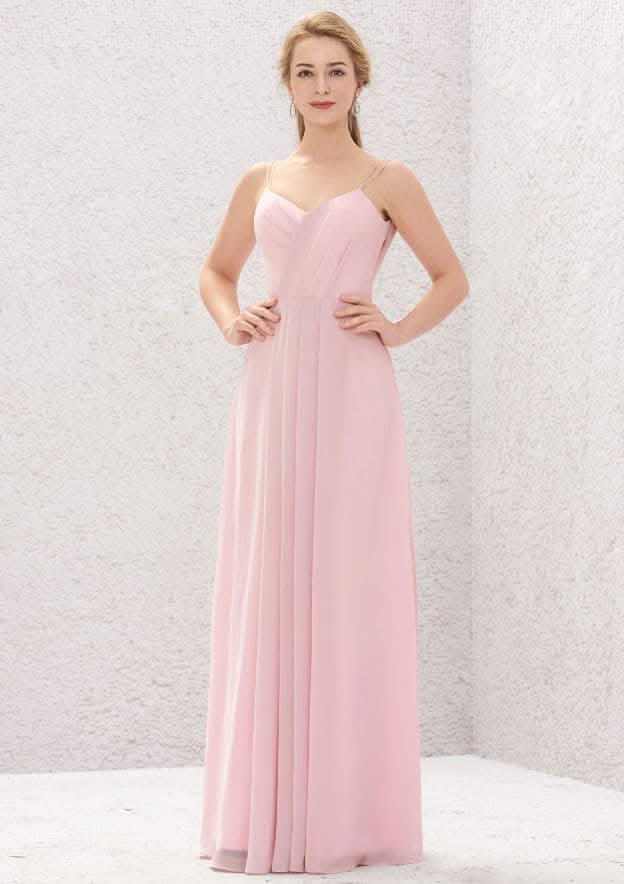 A-Line Sweetheart Floor-Length Sleeveless Chiffon Bridesmaid Dress With Pleats BM bride