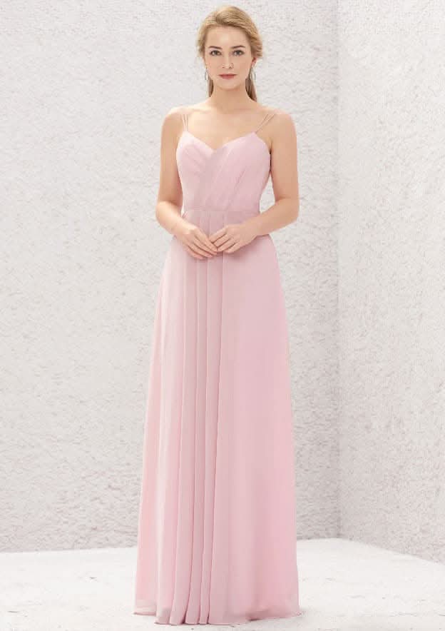A-Line Sweetheart Floor-Length Sleeveless Chiffon Bridesmaid Dress With Pleats BM bride