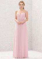 A-Line Sweetheart Floor-Length Sleeveless Chiffon Bridesmaid Dress With Pleats BM bride