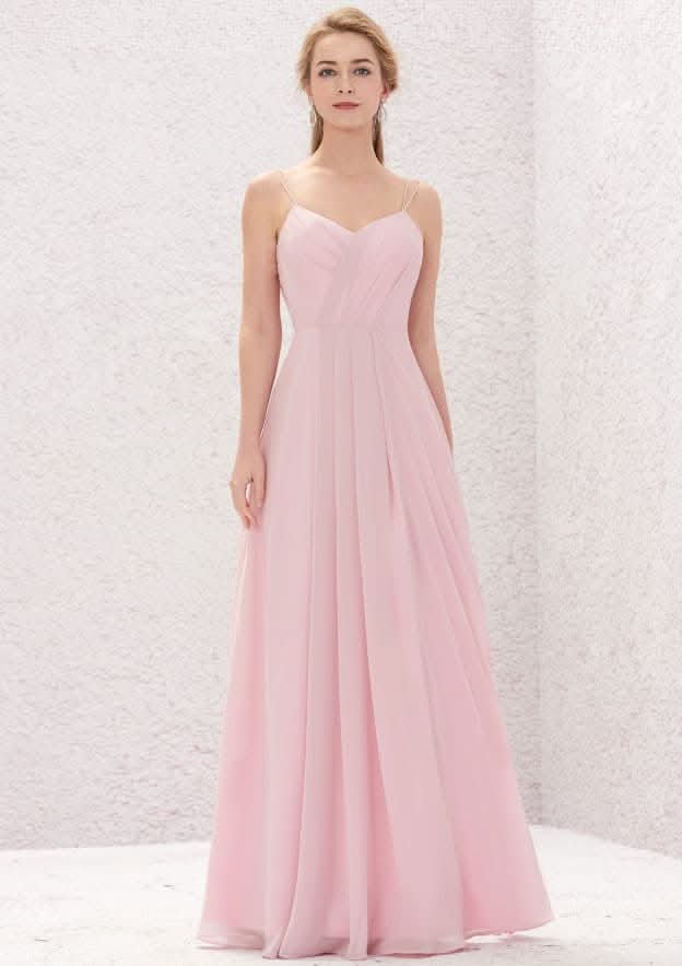 A-Line Sweetheart Floor-Length Sleeveless Chiffon Bridesmaid Dress With Pleats BM bride