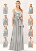Long/Floor-Length Chiffon Sequined Bridesmaid Dress, A-Line Cut, Sleeveless, With Bandage Detail And Pleating BM bride