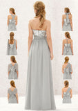 Long/Floor-Length Chiffon Sequined Bridesmaid Dress, A-Line Cut, Sleeveless, With Bandage Detail And Pleating BM bride