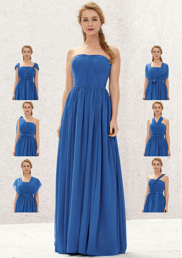 Long/Floor-Length Chiffon Bridesmaid Dress, A-Line Cut, Sleeveless, With Bandage Detail And Pleating BM bride