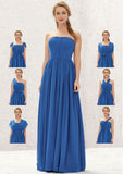 Long/Floor-Length Chiffon Bridesmaid Dress, A-Line Cut, Sleeveless, With Bandage Detail And Pleating BM bride