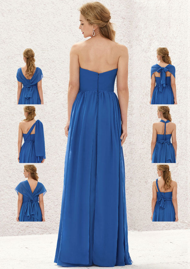 Long/Floor-Length Chiffon Bridesmaid Dress, A-Line Cut, Sleeveless, With Bandage Detail And Pleating BM bride