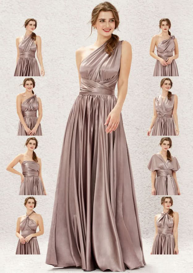 A-Line Floor-Length Sleeveless Charmeuse Bridesmaid Dress With Pleated Bandage BM bride