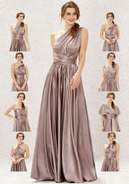 A-Line Floor-Length Sleeveless Charmeuse Bridesmaid Dress With Pleated Bandage BM bride