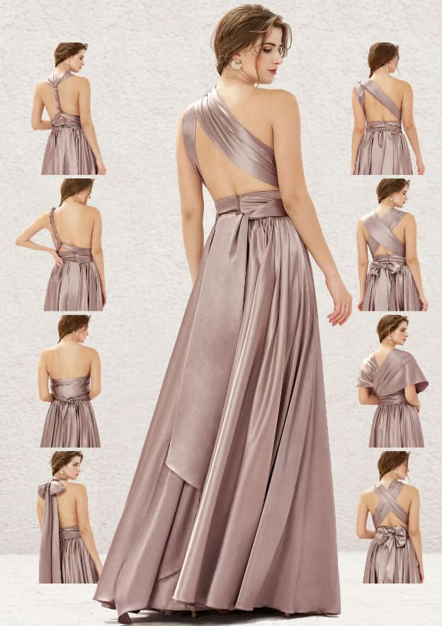A-Line Floor-Length Sleeveless Charmeuse Bridesmaid Dress With Pleated Bandage BM bride