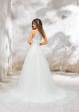 Beautiful Princess A-Line Halter Sleeveless Court Train Lace Tulle Wedding Dress with Appliqued Sequins BM bride