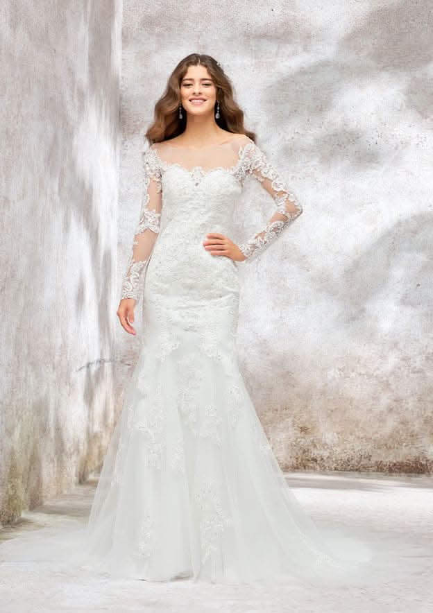 Enchanting Trumpet/Mermaid Wedding Dress: Illusion Neck Full Long Sleeve with Court Train and Lace Embroidery BM bride