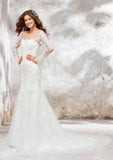Enchanting Trumpet/Mermaid Wedding Dress: Illusion Neck Full Long Sleeve with Court Train and Lace Embroidery BM bride