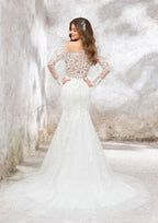 Enchanting Trumpet/Mermaid Wedding Dress: Illusion Neck Full Long Sleeve with Court Train and Lace Embroidery BM bride