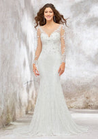 Elegant Trumpet/Mermaid Illusion Neck Full Long Sleeve Chapel Train Wedding Dress with Beading BM bride