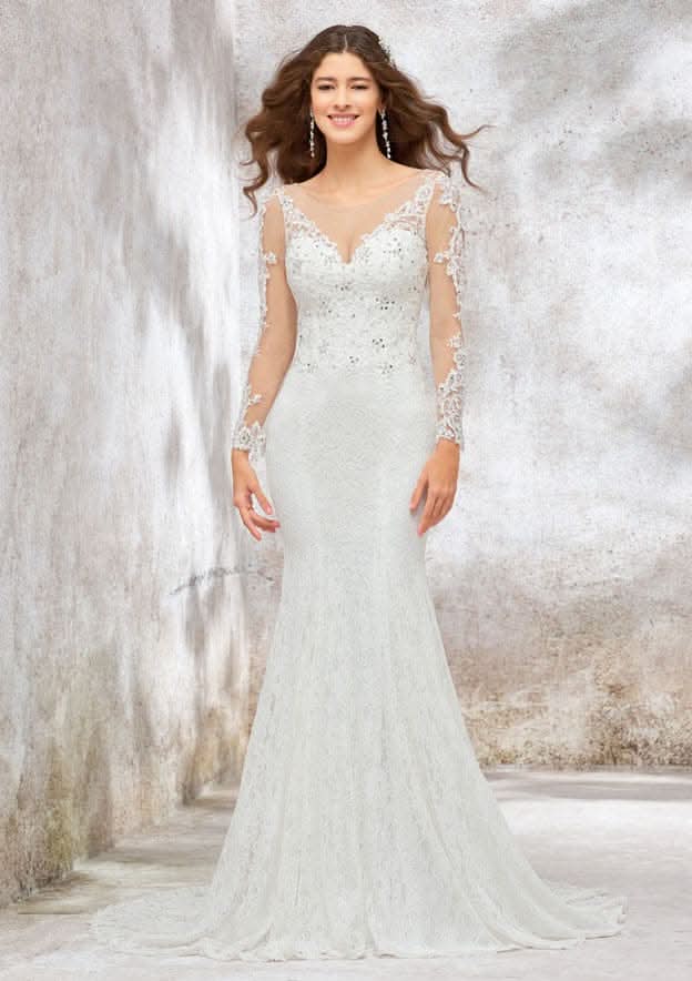Elegant Trumpet/Mermaid Illusion Neck Full Long Sleeve Chapel Train Wedding Dress with Beading BM bride