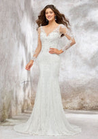 Elegant Trumpet/Mermaid Illusion Neck Full Long Sleeve Chapel Train Wedding Dress with Beading BM bride
