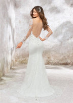Elegant Trumpet/Mermaid Illusion Neck Full Long Sleeve Chapel Train Wedding Dress with Beading BM bride