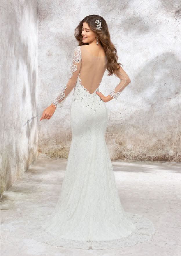 Elegant Trumpet/Mermaid Illusion Neck Full Long Sleeve Chapel Train Wedding Dress with Beading BM bride