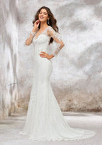 Elegant Trumpet/Mermaid Illusion Neck Full Long Sleeve Chapel Train Wedding Dress with Beading BM bride