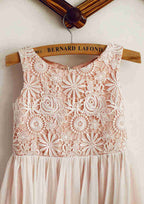 Knee-Length Lace Tulle Dress with Bowknot Sequins - A-line/Princess Scoop Neck Flower Girl Dress BM bride
