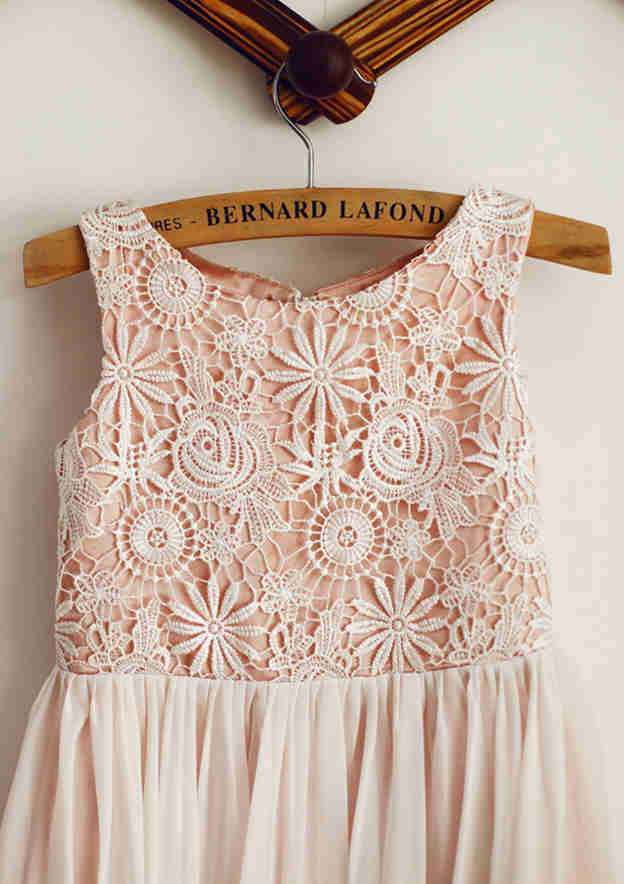 Knee-Length Lace Tulle Dress with Bowknot Sequins - A-line/Princess Scoop Neck Flower Girl Dress BM bride